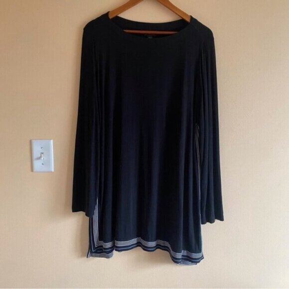 J Jill Wearever Collection Tunic Large Black White Piping Long Sleeve Lagenlook - Picture 2 of 16